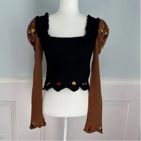 CORMIO Oma Sweater Sz Large Brown Black Cashmere Merino Wool Embroidered - Picture 3 of 11